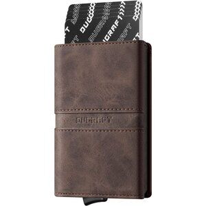 Card Holder Wallet with ID Window, Leather Men's RFID Blocking Minimalist Pop-Up